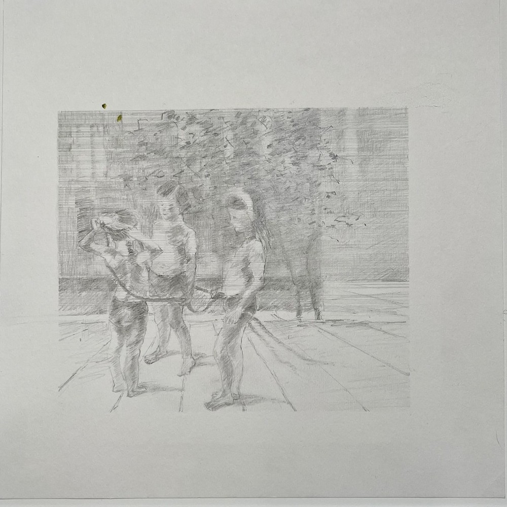 Sommer, Sonne, Kinderspiel II - 30 x 30 cm - Graphit auf Papier 